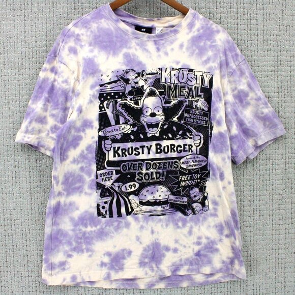H&M X The Simpsons Shirt Mens Medium M Multicolor Tie Dye Krusty Burger Graphic - Picture 1 of 8
